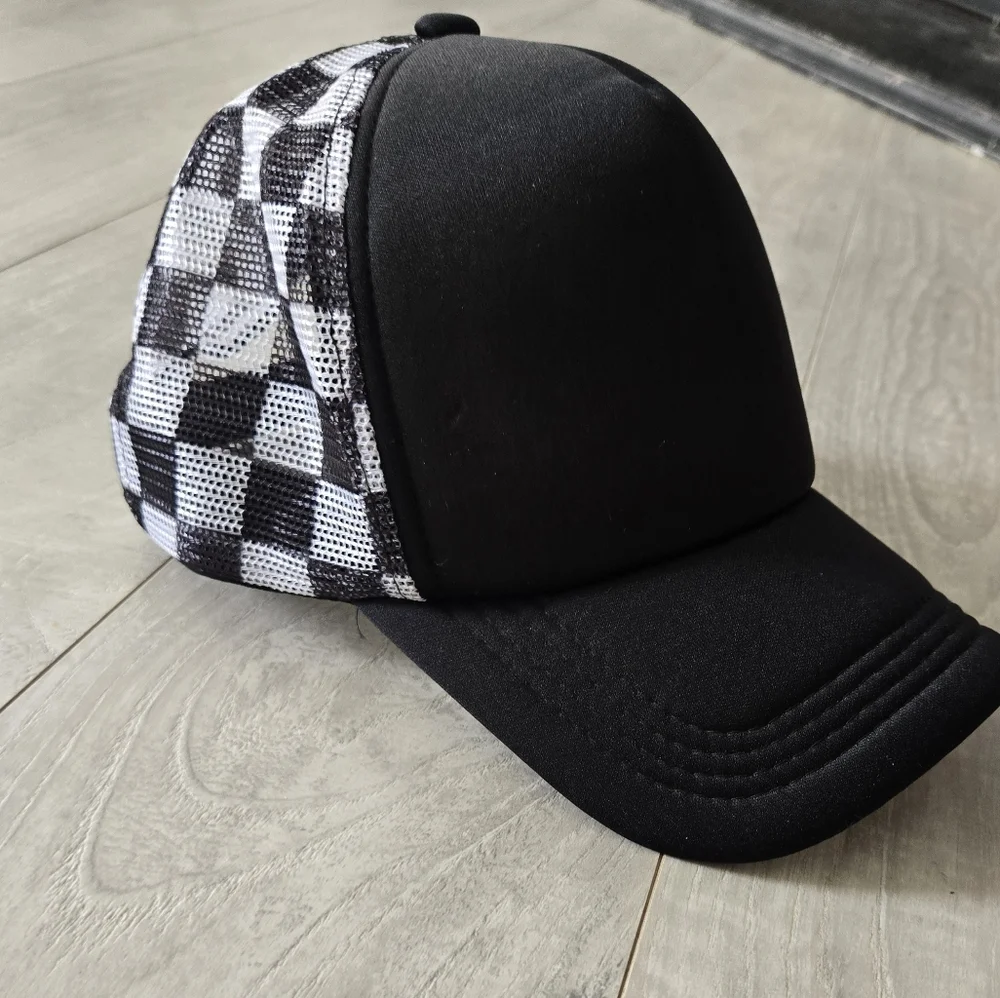 Black and White Checkered Trucker Hat